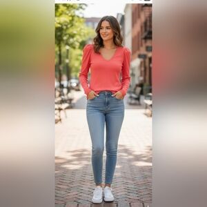 INC International Concepts Coral Ribbed Long Sleeve Top